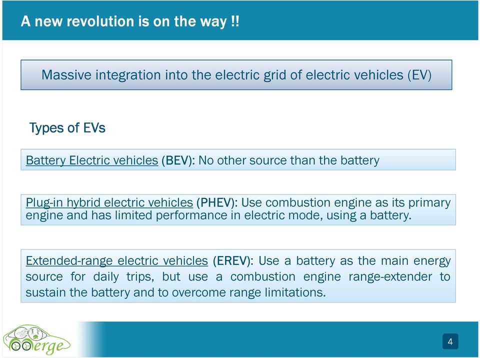 than the battery Plug-in hybrid electric vehicles (PHEV): Use combustion engine as its primary engine and has limited performance in