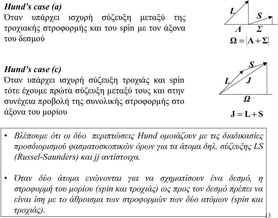 περιπτώσεις Hnd οµοιάζουν µε τις διαδικασίες προσδιορισµού φασµατοσκοπικών όρων για τα άτοµα δηλ. σύζευξης LS (Rl-Sandr και jj αντίστοιχα.