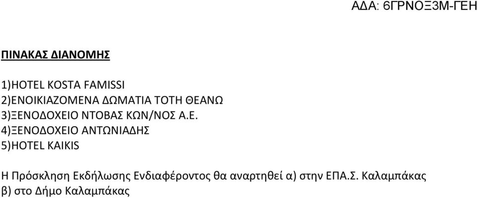 4)ΞΕΝΟΔΟΧΕΙΟ ΑΝΤΩΝΙΑΔΗΣ 5)HOTEL KAIKIS Η Πρόσκληση Εκδήλωσης