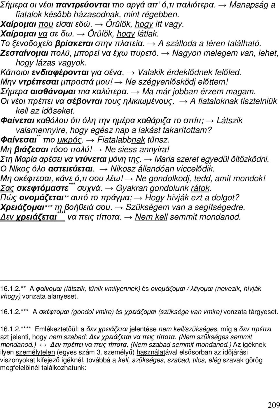 Valakik érdeklődnek felőled. Μην ντρέπεσαι µπροστά µου! Ne szégyenlősködj előttem! Σήµερα αισθάνοµαι πια καλύτερα. Ma már jobban érzem magam. Οι νέοι πρέπει να σέβονται τους ηλικιωµένους.