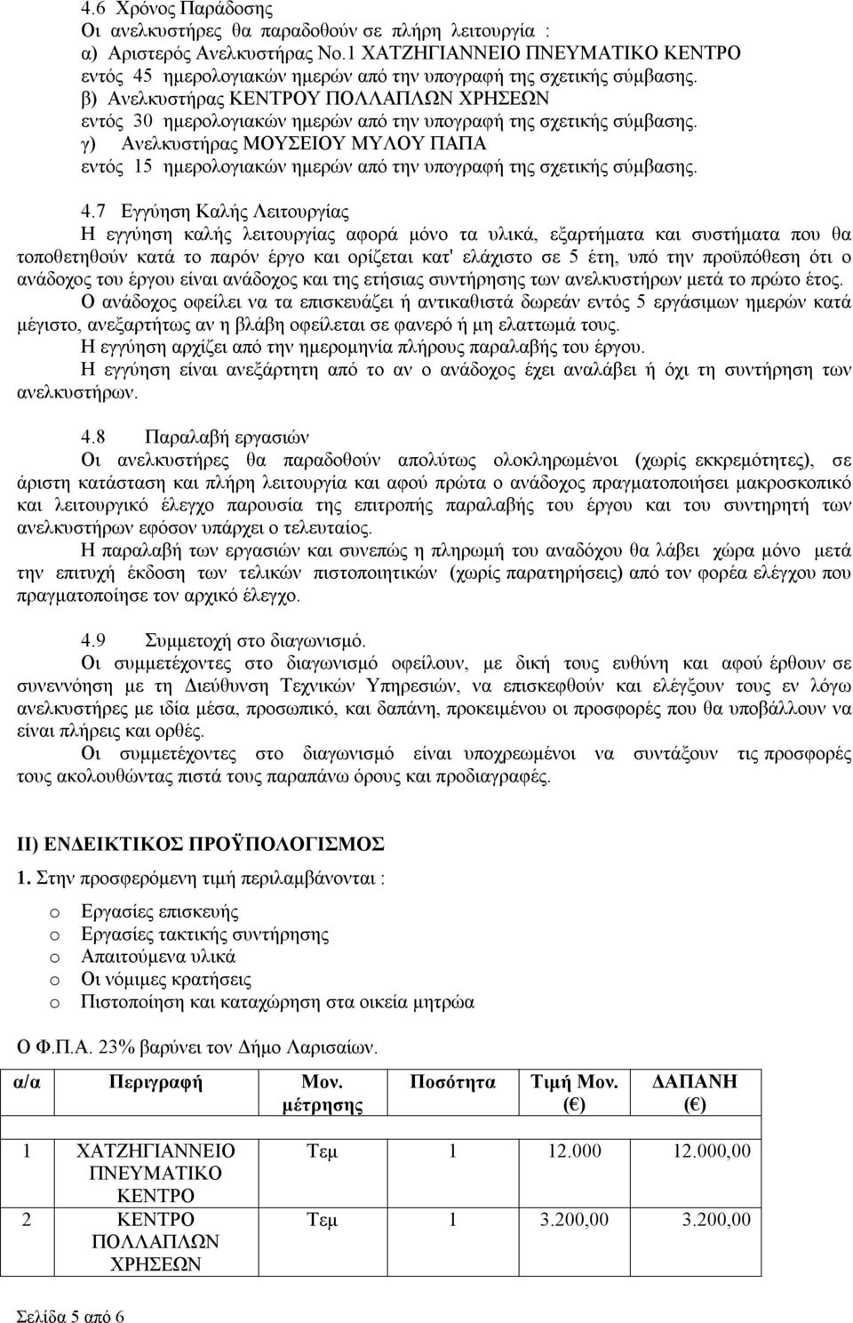 γ) Ανελκυστήρας ΜΟΥΣΕΙΟΥ ΜΥΛΟΥ ΠΑΠΑ εντός 15 ημερολογιακών ημερών από την υπογραφή της σχετικής σύμβασης. 4.