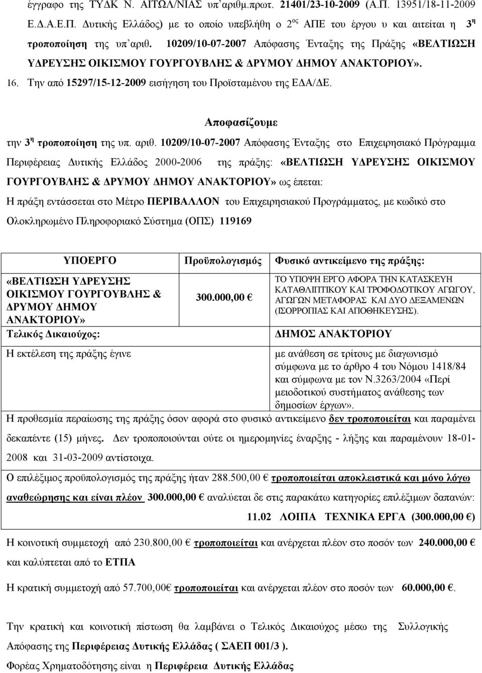 Αποφασίζουμε την 3 η τροποποίηση της υπ. αριθ.