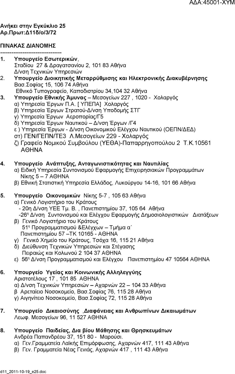 Υπηρεσία Έργων ΠΑ [ ΥΠΕΠΑ] Χολαργός β) Υπηρεσία Έργων Στρατού-Δ/νση Υποδομής ΣΤΓ γ) Υπηρεσία Έργων Αεροπορίας/Γ5 δ) Υπηρεσία Έργων Ναυτικού Δ/νση Έργων /Γ4 ε ) Υπηρεσία Έργων - Δ/νση Οικονομικού