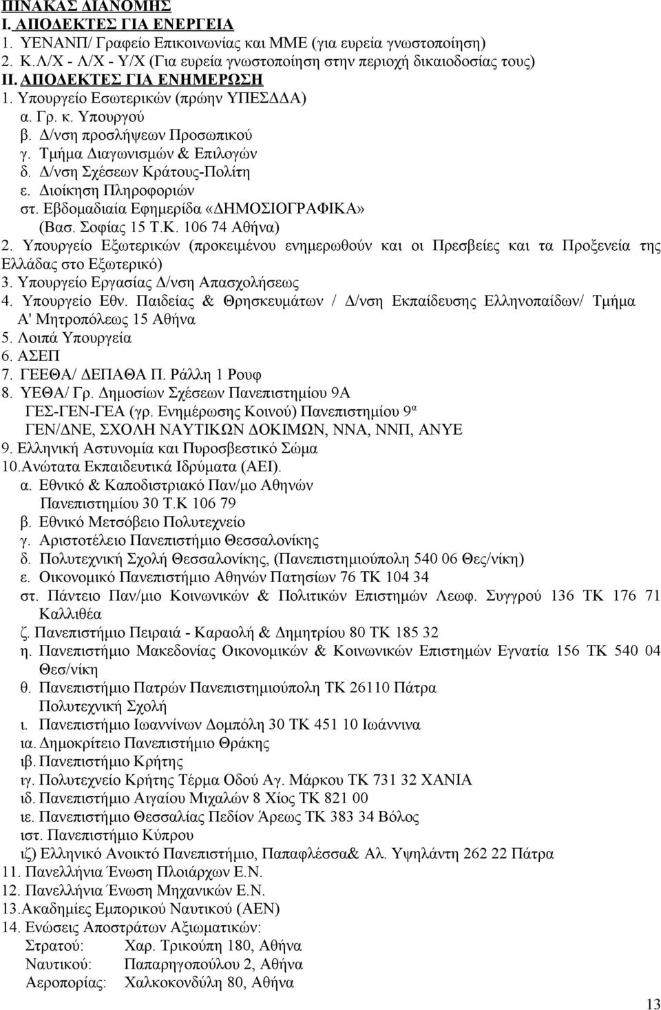 Διοίκηση Πληροφοριών στ. Εβδομαδιαία Εφημερίδα «ΔΗΜΟΣΙΟΓΡΑΦΙΚΑ» (Βασ. Σοφίας 15 Τ.Κ. 106 74 Αθήνα) 2.