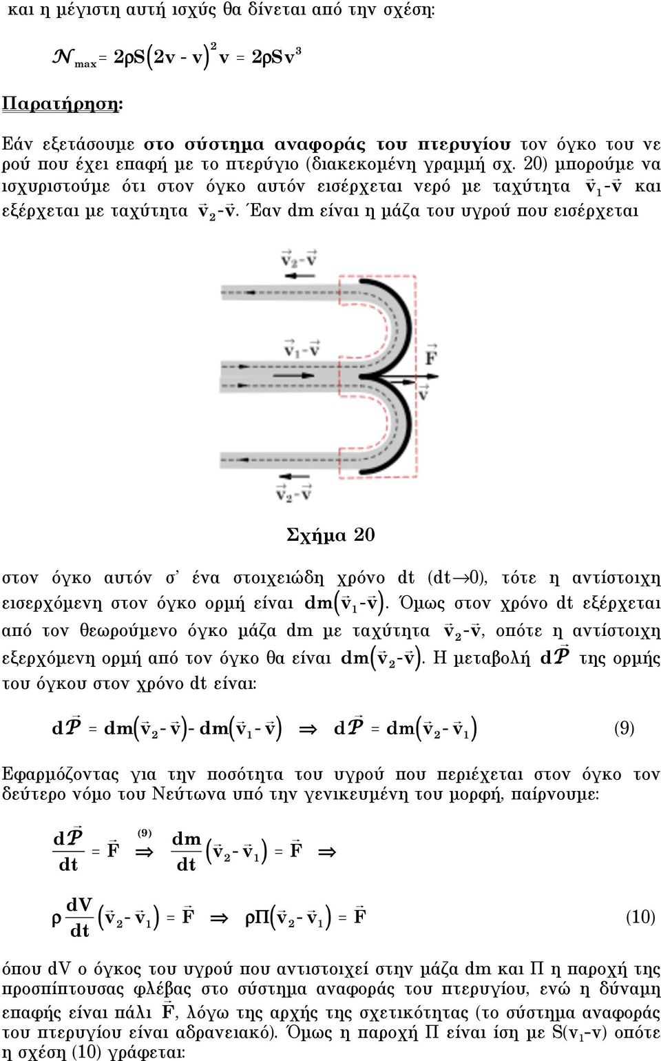 Έαν dm είναι η µάζα του υγρού που εισέρχεται Σχήµα 0 στον όγκο αυτόν σ ένα στοιχειώδη χρόνο 0), τότε η αντίστοιχη εισερχόµενη στον όγκο ορµή είναι dm v - v ).