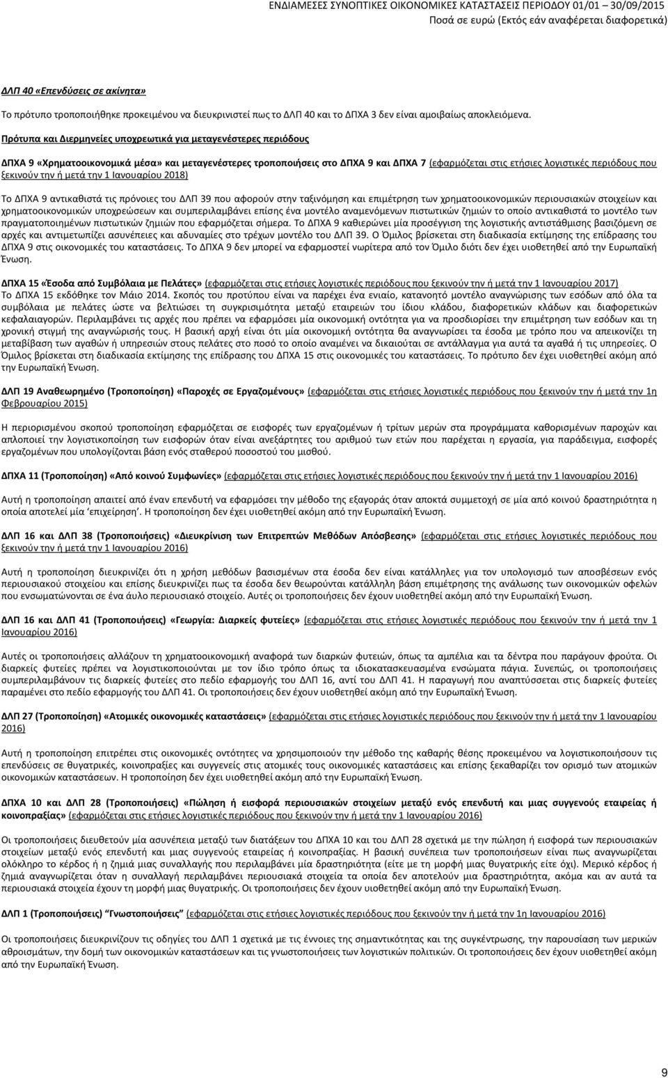 που ξεκινούν την ή μετά την 1 Ιανουαρίου2018) Το ΔΠΧΑ 9 αντικαθιστά τις πρόνοιες του ΔΛΠ 39 που αφορούν στην ταξινόμηση και επιμέτρηση των χρηματοοικονομικών περιουσιακών στοιχείων και