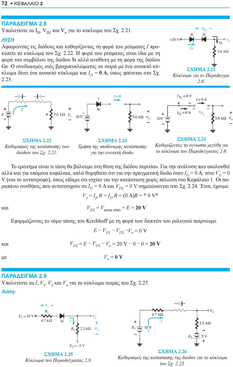 Ο συνδυασμός ενός βραχυκυκλώματος σε σειρά με ένα ανοικτό κύκλωμα δίνει ένα ανοικτό κύκλωμα και D = Α, όπως φαίνεται στο Σχ..3. V Si D V D Si V o 5.6 kω ΣΧΗΜΑ.1 Κύκλωμα για το Παράδειγμα.8. 5.6 kω V o ΣΧΗΜΑ.