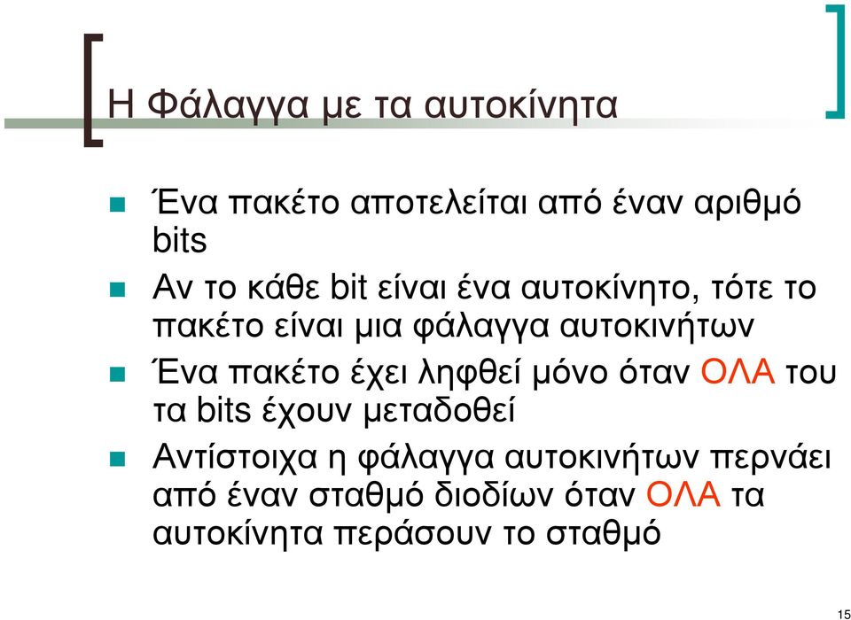 ΈναπακέτοέχειληφθείµόνοότανΟΛΑτου τα bits έχουν µεταδοθεί Αντίστοιχα η φάλαγγα