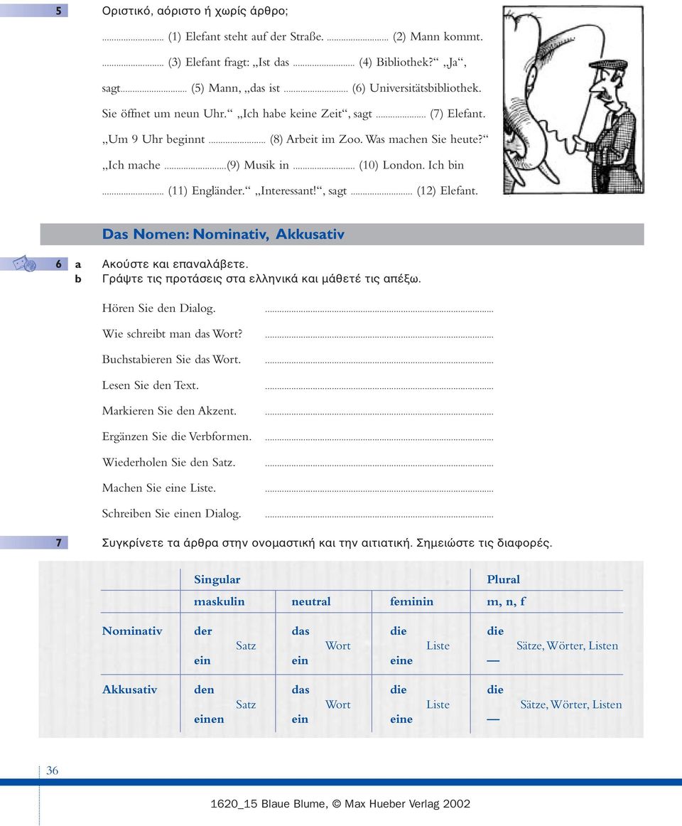 Interessant!, sagt... (12) Elefant. Das Nomen: Nominativ, Akkusativ 6 a Ακούστε και επαναλάβετε. b Γράψτε τις προτάσεις στα ελληνικά και µάθετέ τις απέζω. Hören Sie den Dialog.