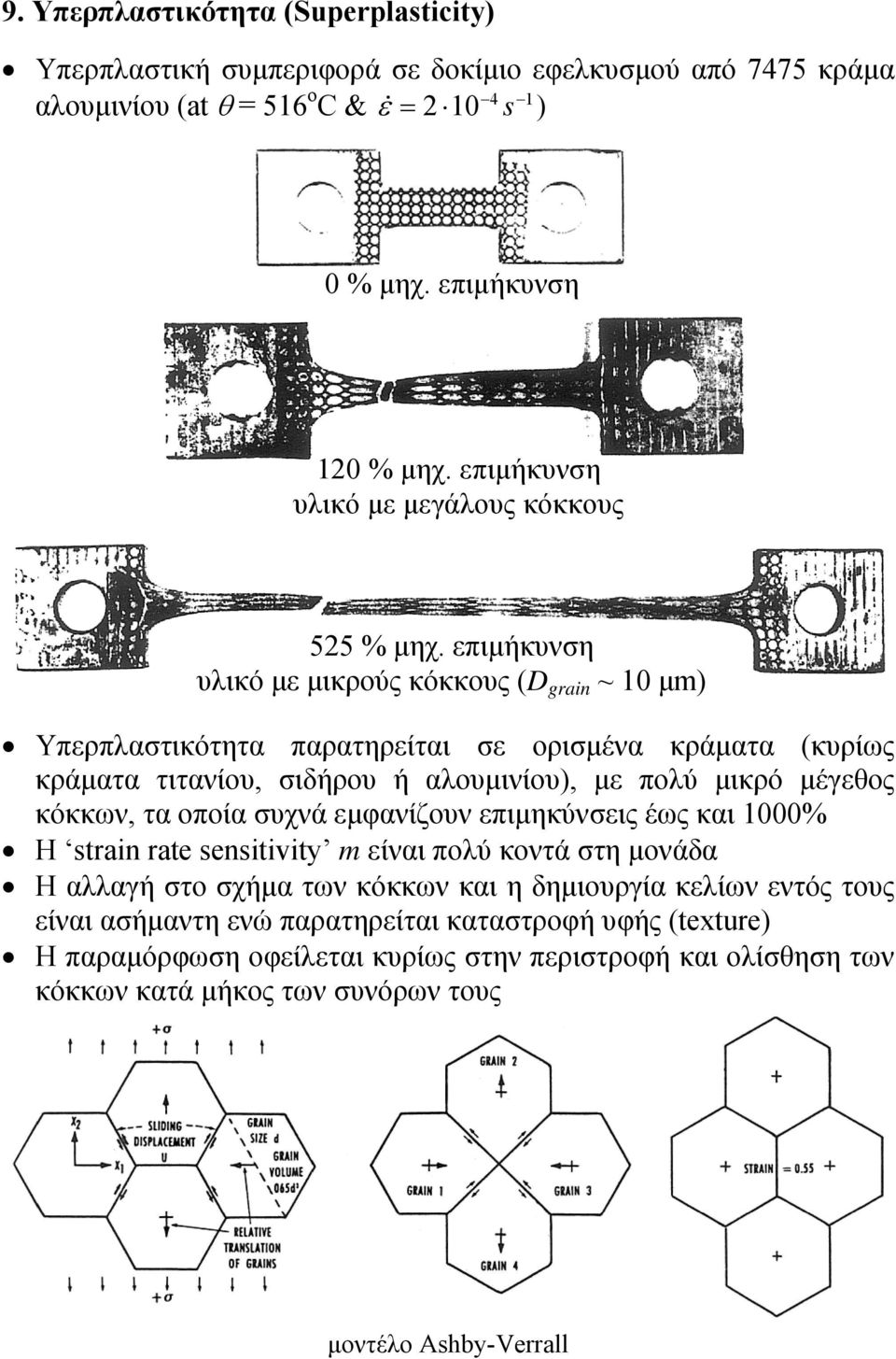 επιμήκυνση υλικό με μικρούς κόκκους (D grain ~ 10 μm) Υπερπλαστικότητα παρατηρείται σε ορισμένα κράματα (κυρίως κράματα τιτανίου, σιδήρου ή αλουμινίου), με πολύ μικρό μέγεθος κόκκων, τα