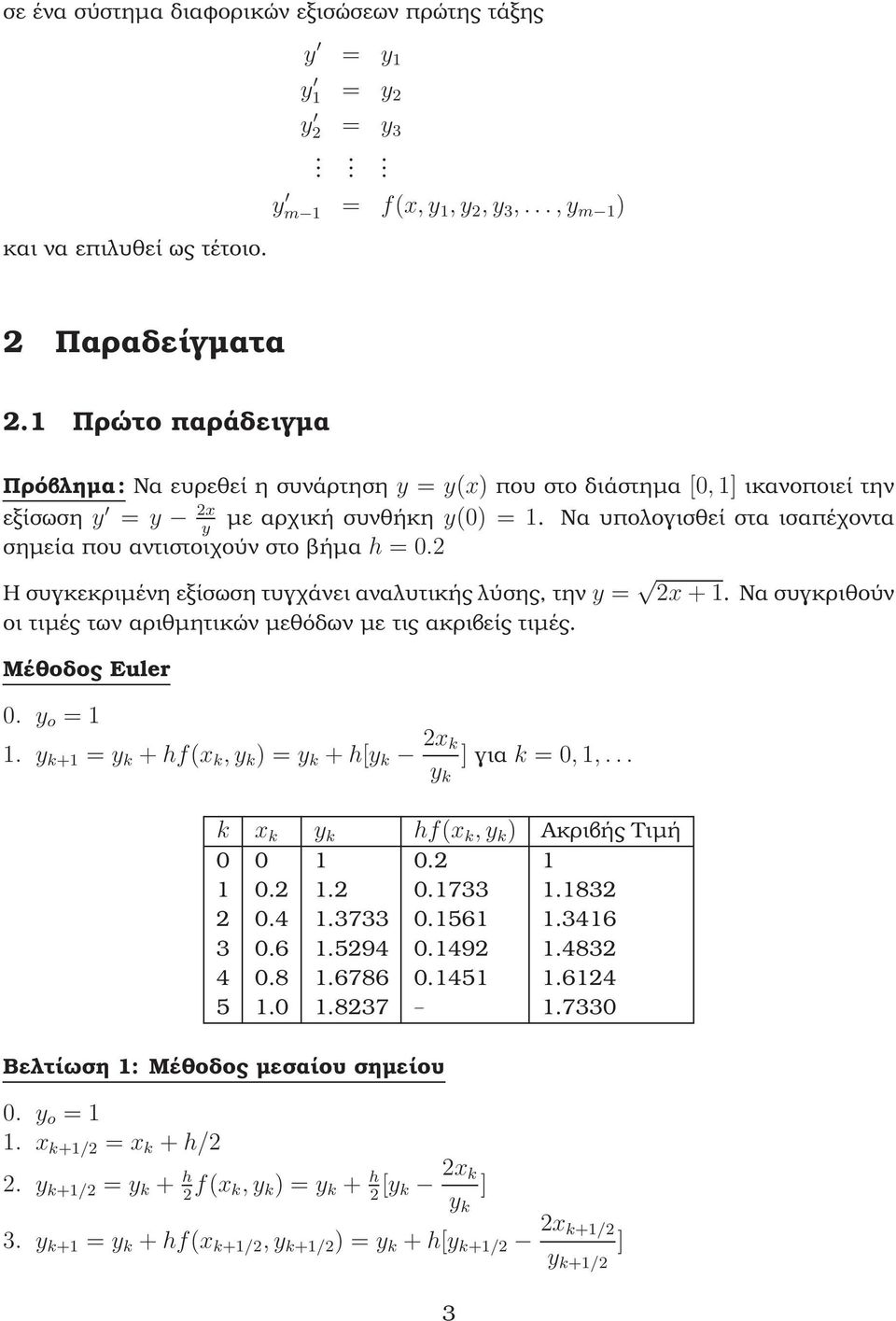 Να υπολογισθεί στα ισαπέχοντα y σηµεία που αντιστοιχούν στο ϐήµα h = 0.2 Η συγκεκριµένη εξίσωση τυγχάνει αναλυτικής λύσης, την y = 2x + 1.