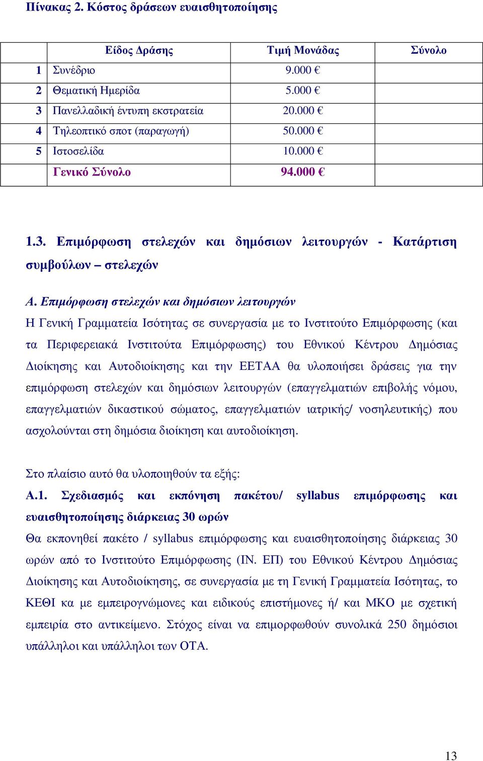 Επιμόρφωση στελεχών και δημόσιων λειτουργών Η Γενική Γραμματεία Ισότητας σε συνεργασία με το Ινστιτούτο Επιμόρφωσης (και τα Περιφερειακά Ινστιτούτα Επιμόρφωσης) του Εθνικού Κέντρου Δημόσιας Διοίκησης