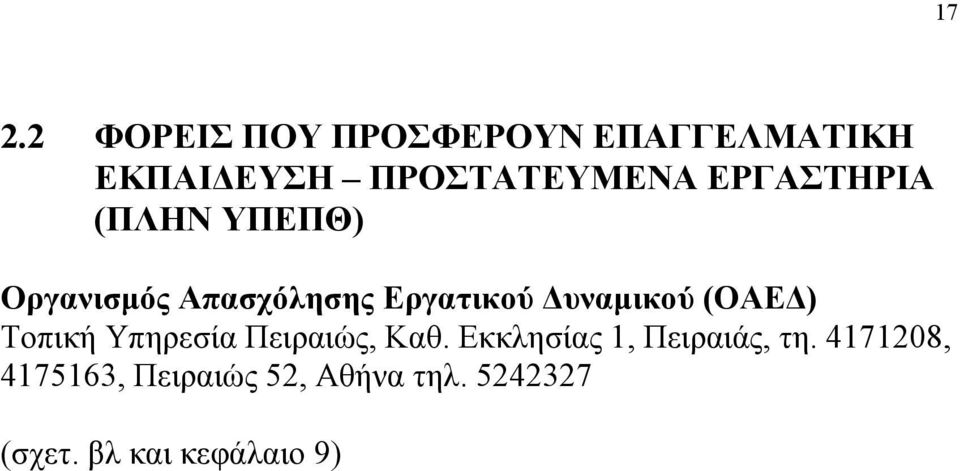 (ΟΑΕΔ) Τοπική Υπηρεσία Πειραιώς, Καθ. Εκκλησίας 1, Πειραιάς, τη.