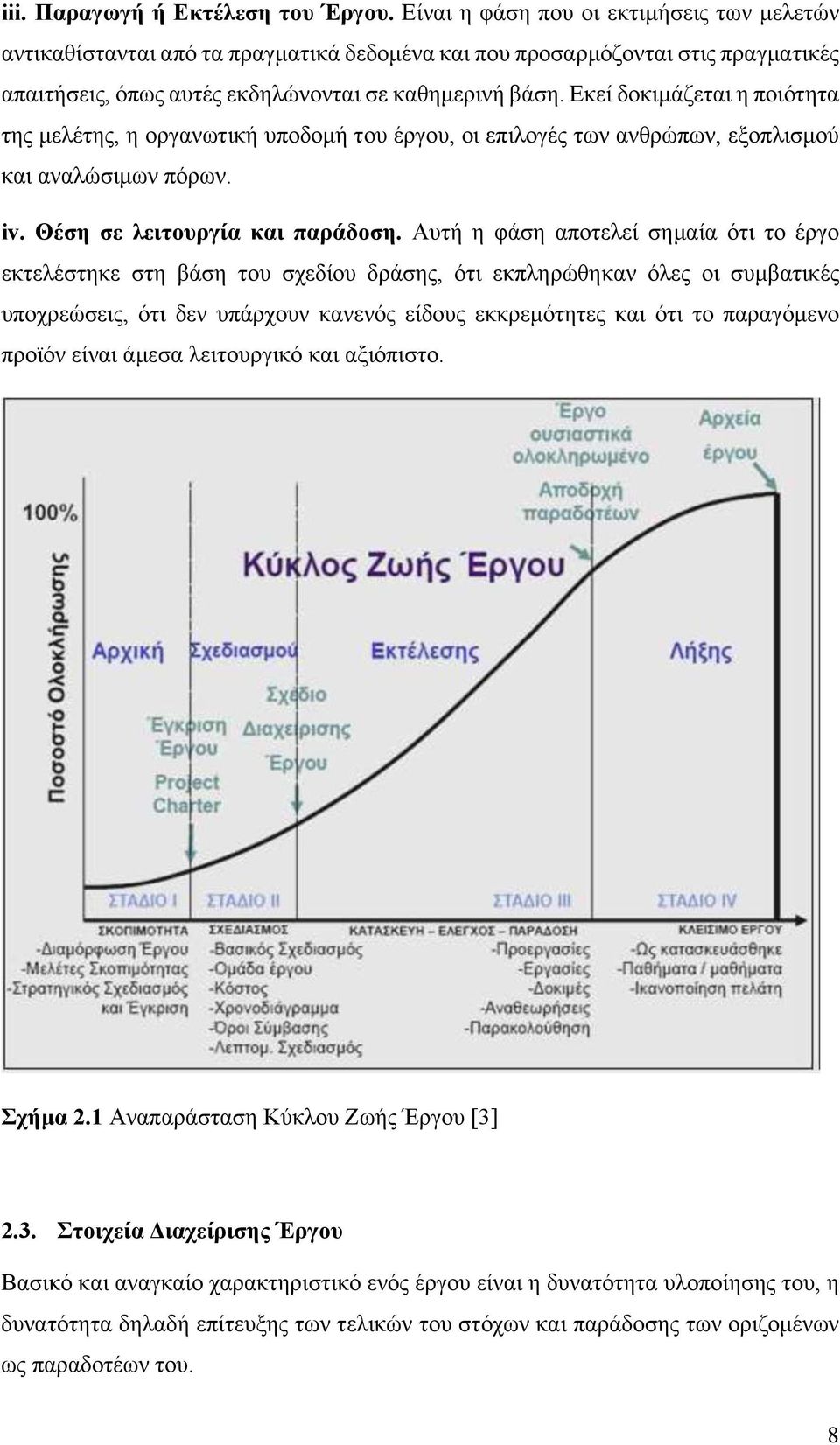 Εκεί δοκιμάζεται η ποιότητα της μελέτης, η οργανωτική υποδομή του έργου, οι επιλογές των ανθρώπων, εξοπλισμού και αναλώσιμων πόρων. iv. Θέση σε λειτουργία και παράδοση.