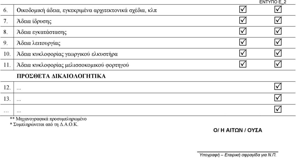 Άδεια κυκλοφορίας μελισσοκομικού φορτηγού ΠΡΟΣΘΕΤΑ ΔΙΚΑΙΟΛΟΓΗΤΙΚΑ 12.... 13.