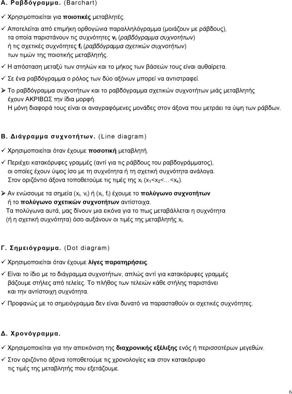 συχνοτήτων) των τιμών της ποιοτικής μεταβλητής. Η απόσταση μεταξύ των στηλών και το μήκος των βάσεών τους είναι αυθαίρετα. Σε ένα ραβδόγραμμα ο ρόλος των δύο αξόνων μπορεί να αντιστραφεί.