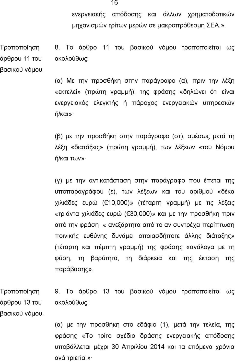 ενεργειακών υπηρεσιών ή/και» (β) με την προσθήκη στην παράγραφο (στ), αμέσως μετά τη λέξη «διατάξεις» (πρώτη γραμμή), των λέξεων «του Νόμου ή/και των» (γ) με την αντικατάσταση στην παράγραφο που