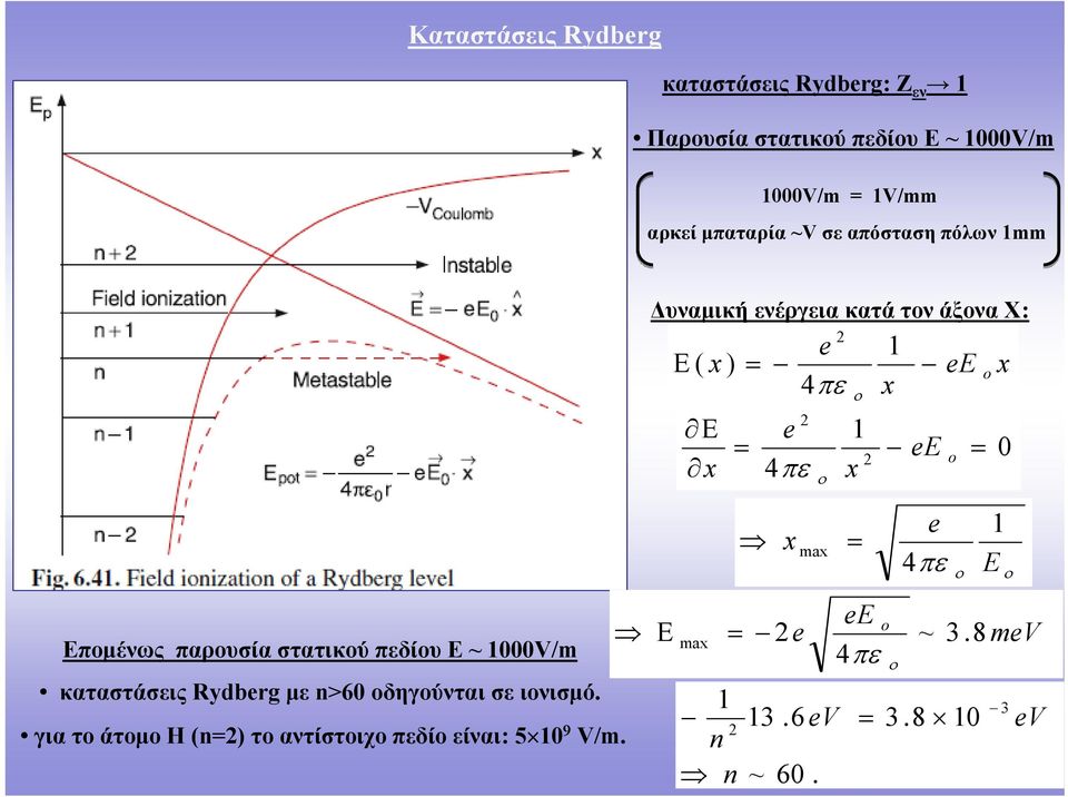 0 Επμένως παρυσία στατικύ πεδίυ Ε ~ 000V/m καταστάσεις ydg με n>60 δηγύνται σε ινισμό.