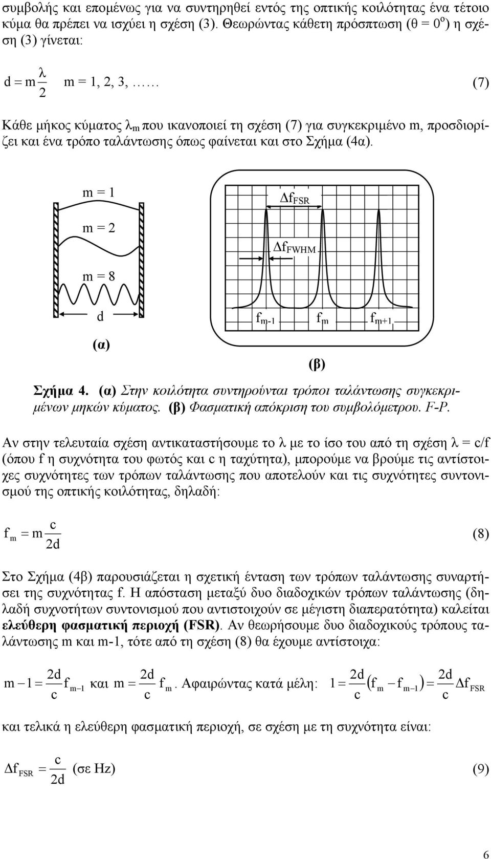 (β) Φασµατική απόκριση του συµβοόµετρου. F-P.