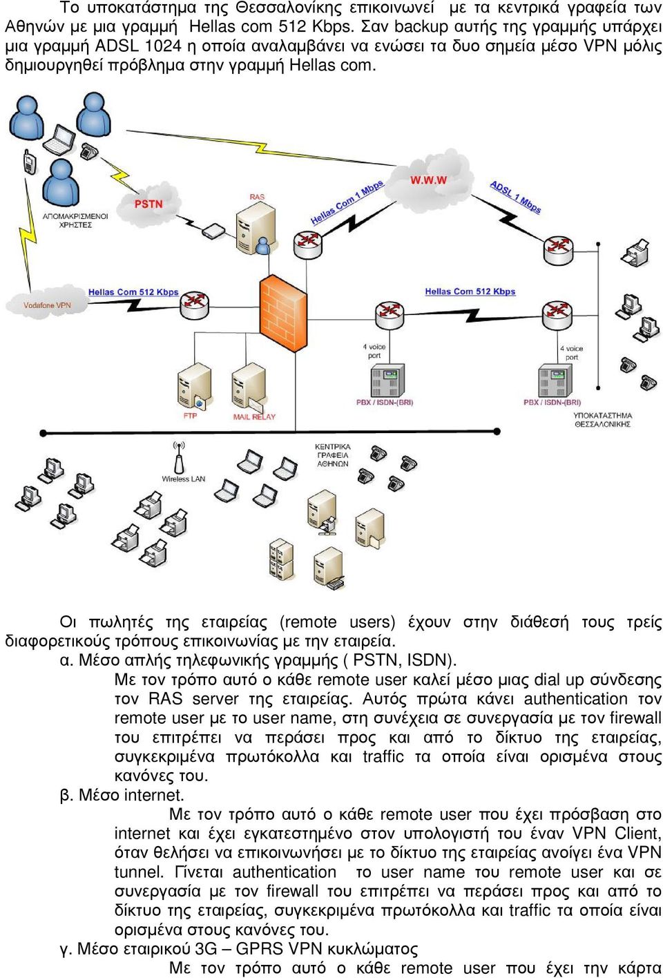 Οι πωλητές της εταιρείας (remote users) έχουν στην διάθεσή τους τρείς διαφορετικούς τρόπους επικοινωνίας µε την εταιρεία. α. Μέσο απλής τηλεφωνικής γραµµής ( PSTN, ISDN).