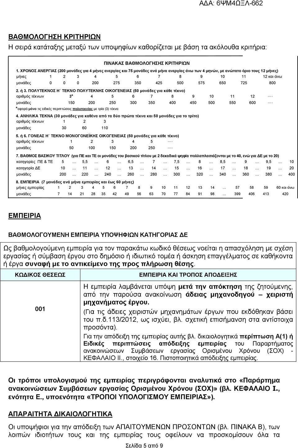 425 500 575 650 725 800 2. ή 3. ΠΟΛΥΤΕΚΝΟΣ Η ΤΕΚΝΟ ΠΟΛΥΤΕΚΝΗΣ ΟΙΚΟΓΕΝΕΙΑΣ (50 μονάδες για κάθε τέκνο) αριθμός τέκνων 3* 4 5 6 7 8 9 10 11 12. μονάδες 150 200 250 300 350 400 450 500 550 600.