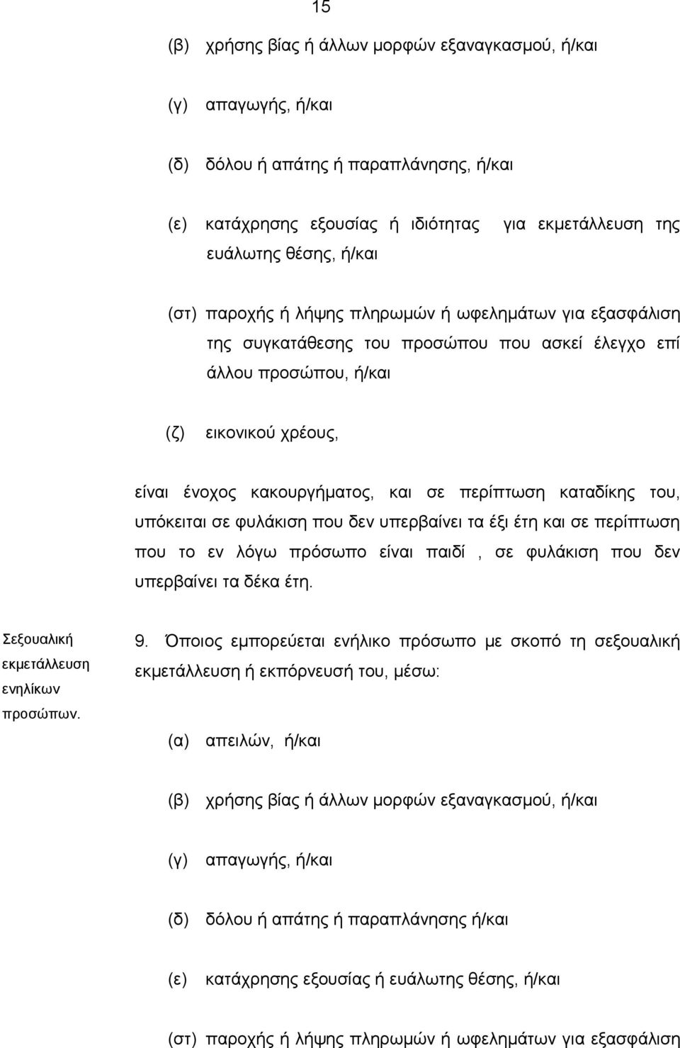 καταδίκης του, υπόκειται σε φυλάκιση που δεν υπερβαίνει τα έξι έτη και σε περίπτωση που το εν λόγω πρόσωπο είναι παιδί, σε φυλάκιση που δεν υπερβαίνει τα δέκα έτη.