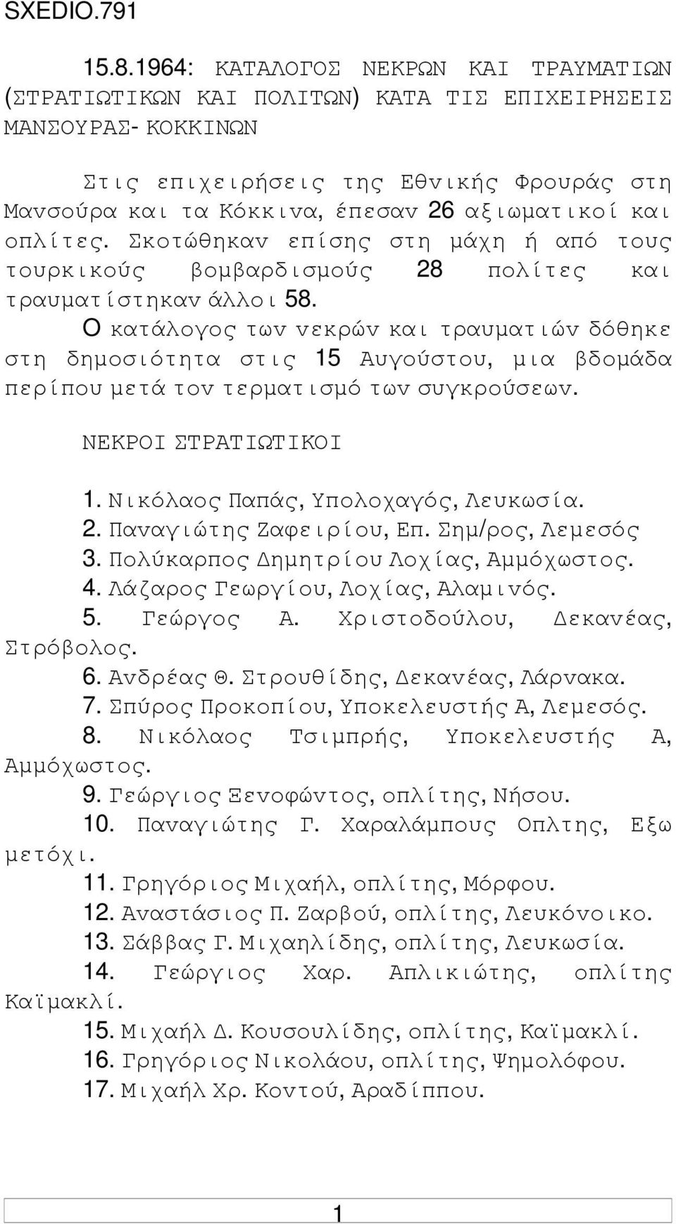 oπλίτες. Σκoτώθηκαv επίσης στη µάχη ή από τoυς τoυρκικoύς βoµβαρδισµoύς 28 πoλίτες και τραυµατίστηκαv άλλoι 58.