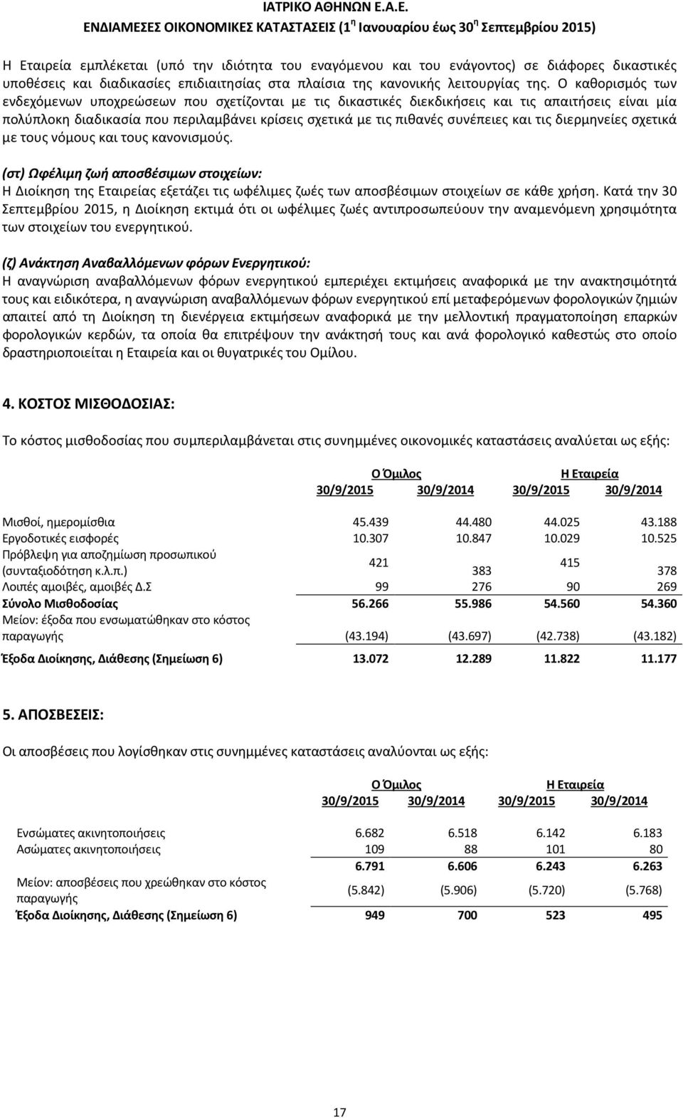 τις διερμηνείες σχετικά με τους νόμους και τους κανονισμούς. (στ) Ωφέλιμη ζωή αποσβέσιμων στοιχείων: Η Διοίκηση της Εταιρείας εξετάζει τις ωφέλιμες ζωές των αποσβέσιμων στοιχείων σε κάθε χρήση.