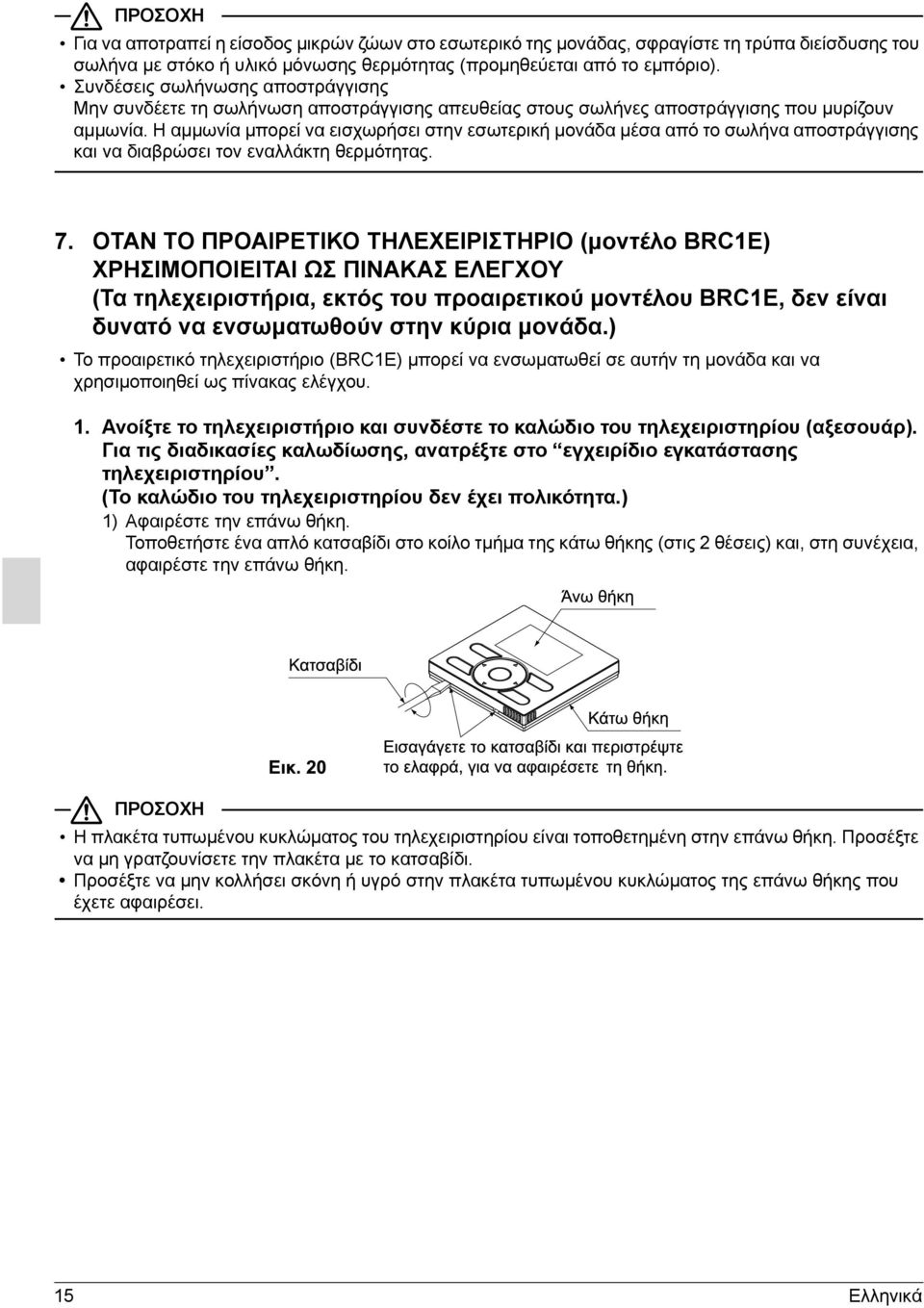 Η αμμωνία μπορεί να εισχωρήσει στην εσωτερική μονάδα μέσα από το σωλήνα αποστράγγισης και να διαβρώσει τον εναλλάκτη θερμότητας. 7.