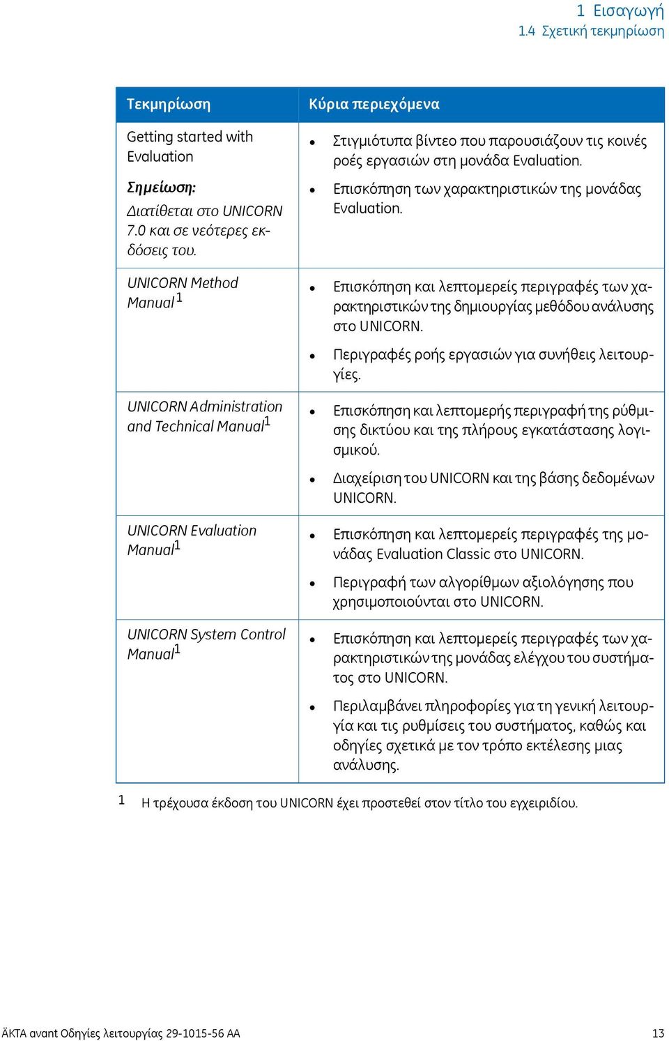 εργασιών στη μονάδα Evaluation. Επισκόπηση των χαρακτηριστικών της μονάδας Evaluation. Επισκόπηση και λεπτομερείς περιγραφές των χαρακτηριστικών της δημιουργίας μεθόδου ανάλυσης στο UNICORN.