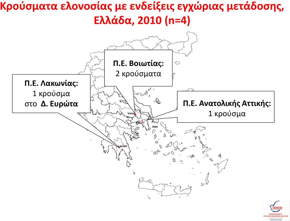 Ευρώτα Π.Ε. Βοιωτίας: 2 κρούσματα Π.Ε. Ανατολικής Αττικής: 1 κρούσμα