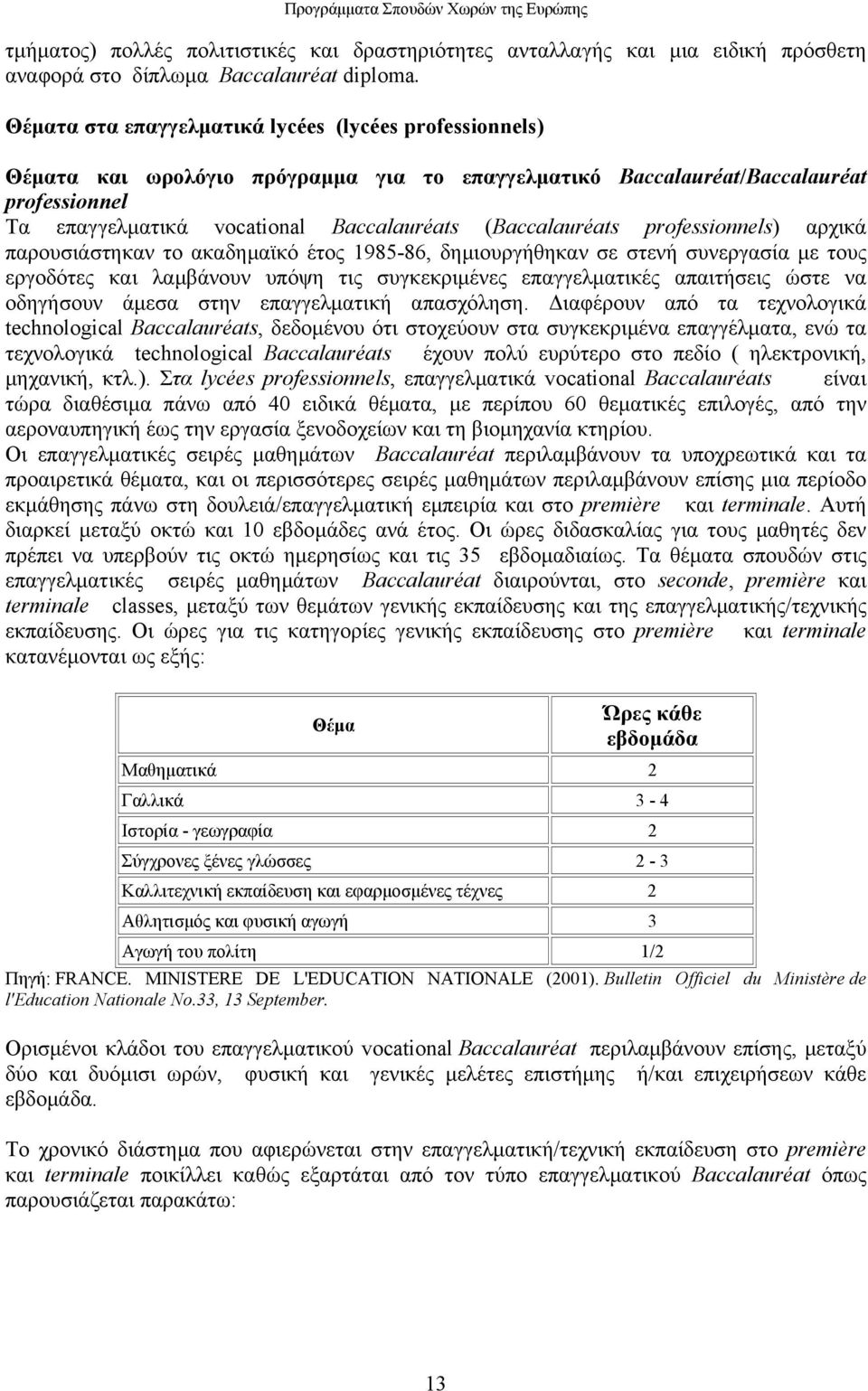 (Baccalauréats professionnels) αρχικά παρουσιάστηκαν το ακαδηµαϊκό έτος 1985-86, δηµιουργήθηκαν σε στενή συνεργασία µε τους εργοδότες και λαµβάνουν υπόψη τις συγκεκριµένες επαγγελµατικές απαιτήσεις