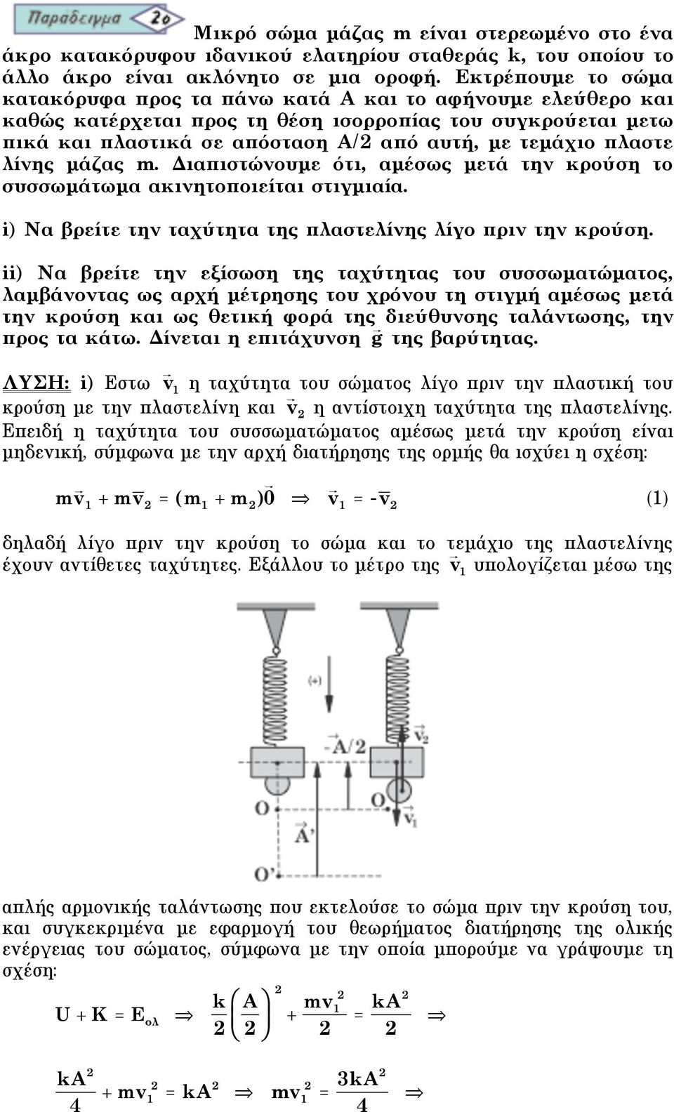 πλαστε λίνης µάζας m. Διαπιστώνουµε ότι, αµέσως µετά την κρούση το συσσωµάτωµα ακινητοποιείται στιγµιαία. i) Nα βρείτε την ταχύτητα της πλαστελίνης λίγο πριν την κρούση.