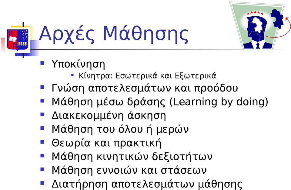 Διακεκομμένη άσκηση Μάθηση του όλου ή μερών Θεωρία και πρακτική