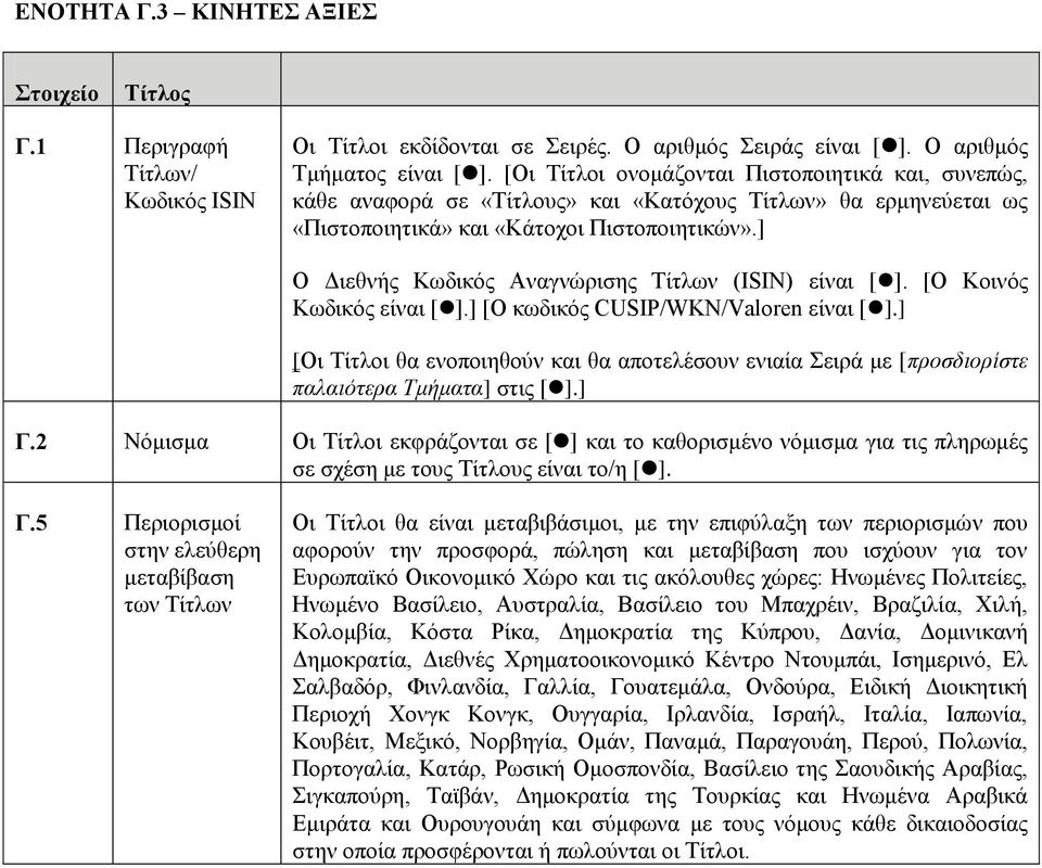 ] Ο Διεθνής Κωδικός Αναγνώρισης Τίτλων (ISIN) είναι [ ]. [Ο Κοινός Κωδικός είναι [ ].] [Ο κωδικός CUSIP/WKN/Valoren είναι [ ].