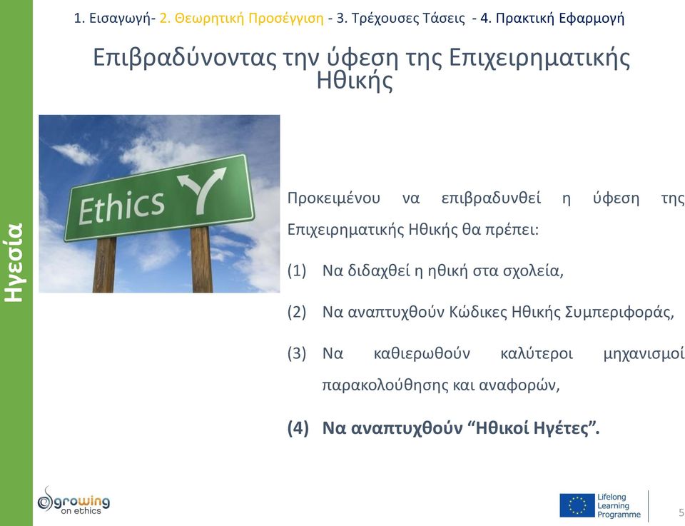 ηθική στα σχολεία, (2) Να αναπτυχθούν Κώδικες Ηθικής Συμπεριφοράς, (3) Να