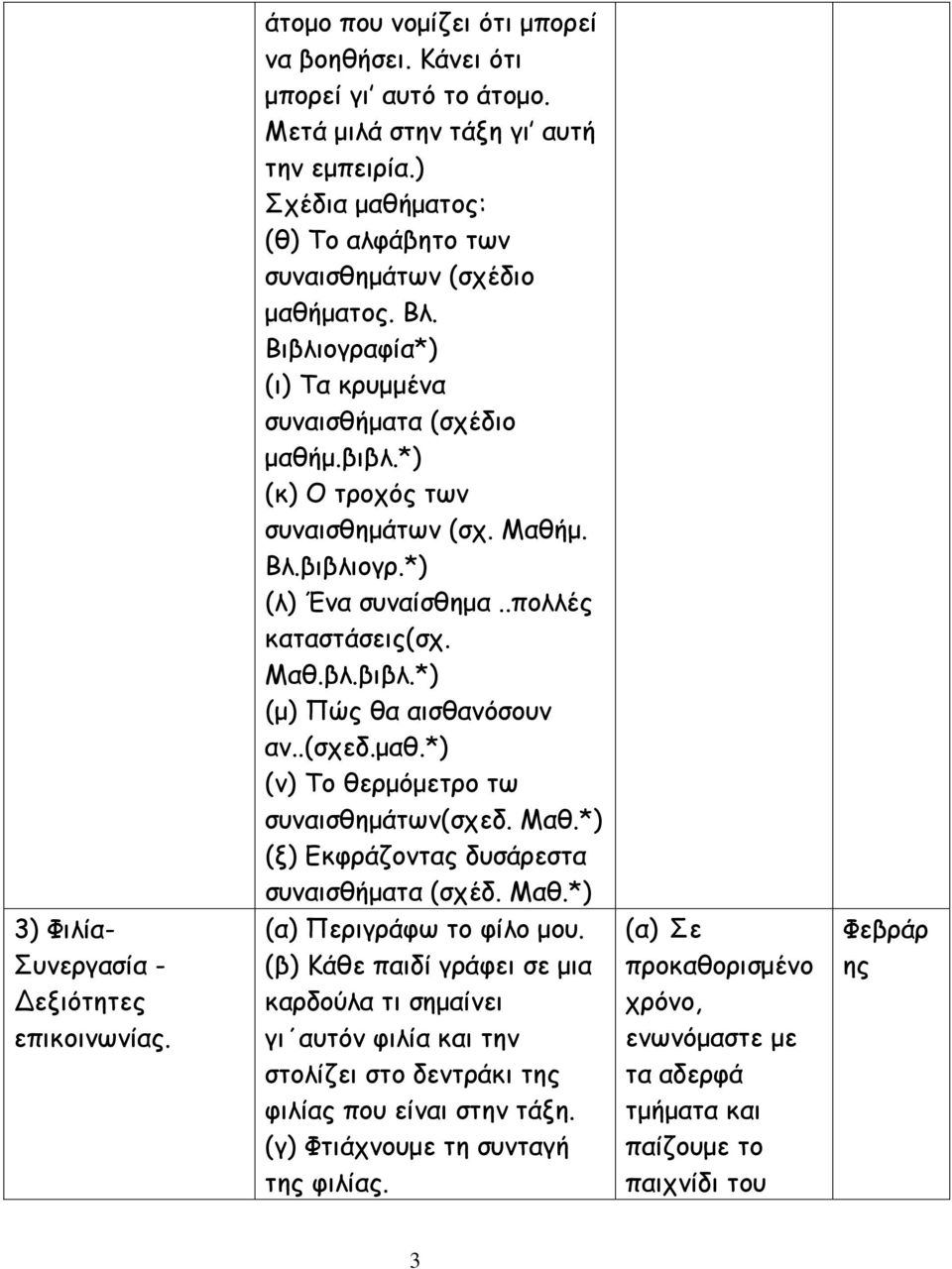 .(σχεδ. (ν) Το θερμόμετρο τω συναισθημάτων(σχεδ. Μαθ.*) (ξ) Εκφράζοντας δυσάρεστα συναισθήματα (σχέδ. Μαθ.*) (α) Περιγράφω το φίλο μου.
