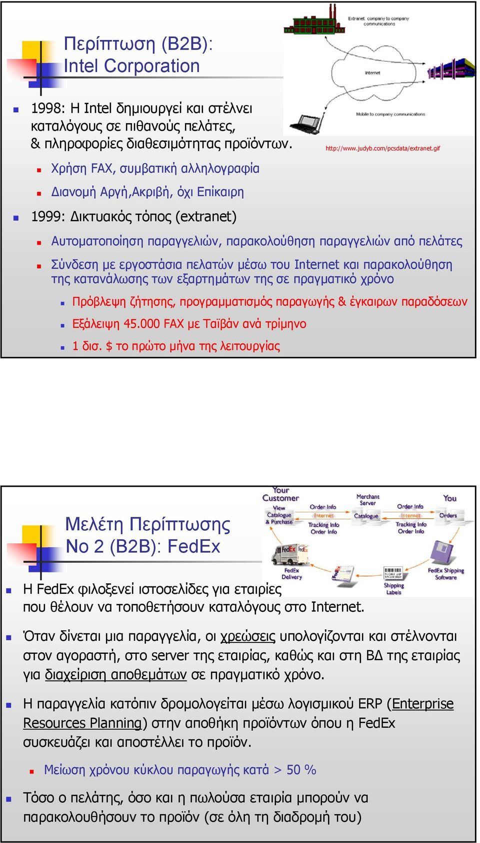 εργοστάσιαπελατώνµέσω του Internet και παρακολούθηση της κατανάλωσης των εξαρτηµάτων της σε πραγµατικό χρόνο Πρόβλεψη ζήτησης, προγραµµατισµός παραγωγής & έγκαιρων παραδόσεων Εξάλειψη 45.