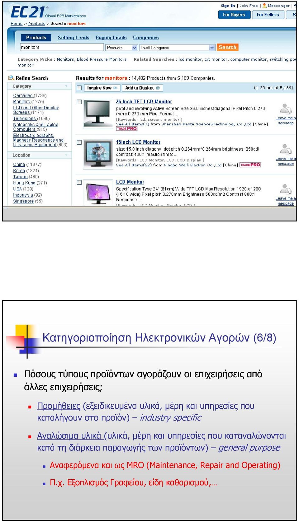 επιχειρήσεις; Προµήθειες (εξειδικευµένα υλικά, µέρη και υπηρεσίες που καταλήγουν στο προϊόν) industry specific
