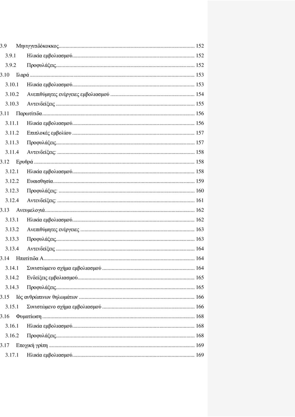 .. 159 3.12.3 Προφυλάξεις:... 160 3.12.4 Αντενδείξεις:... 161 3.13 Ανευμελογιά... 162 3.13.1 Ηλικία εμβολιασμού... 162 3.13.2 Ανεπιθύμητες ενέργειες... 163 3.13.3 Προφυλάξεις... 163 3.13.4 Αντενδείξεις... 164 3.