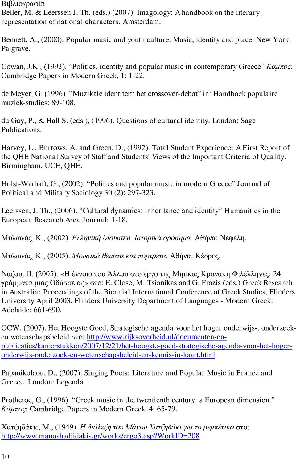 Muzikale identiteit: het crossover-debat in: Handboek populaire muziek-studies: 89-108. du Gay, P., & Hall S. (eds.), (1996). Questions of cultural identity. London: Sage Publications. Harvey, L.