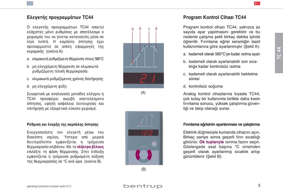 κλιμακωτά ρυθμιζόμενος χρόνος διατήρησης a b c d Program kontrol cihazı TC44, yalnızca az sayıda ayar yapılmasını gerektirir ve bu nedenle çalışma şekli birkaç dakika içinde öğrenilir.