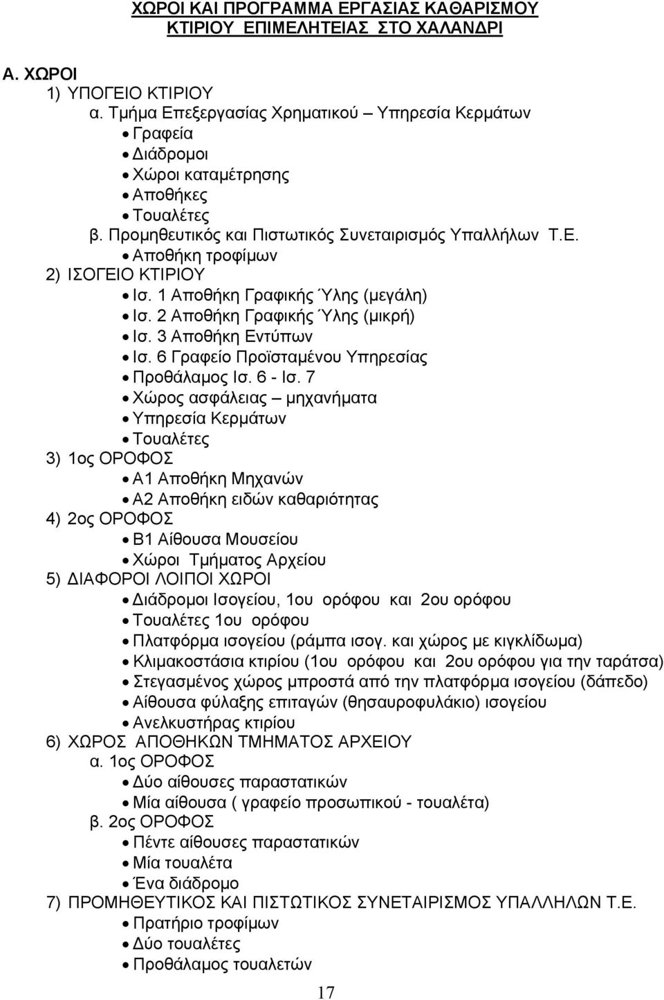 1 Αποθήκη Γραφικής Ύλης (μεγάλη) Ισ. 2 Αποθήκη Γραφικής Ύλης (μικρή) Ισ. 3 Αποθήκη Εντύπων Ισ. 6 Γραφείο Προϊσταμένου Υπηρεσίας Προθάλαμος Ισ. 6 - Ισ.