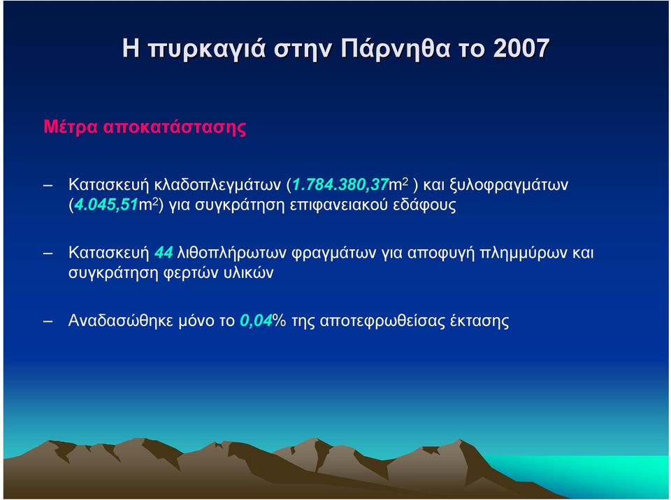 045,51m 2 ) για συγκράτηση επιφανειακού εδάφους Κατασκευή 44 λιθοπλήρωτων