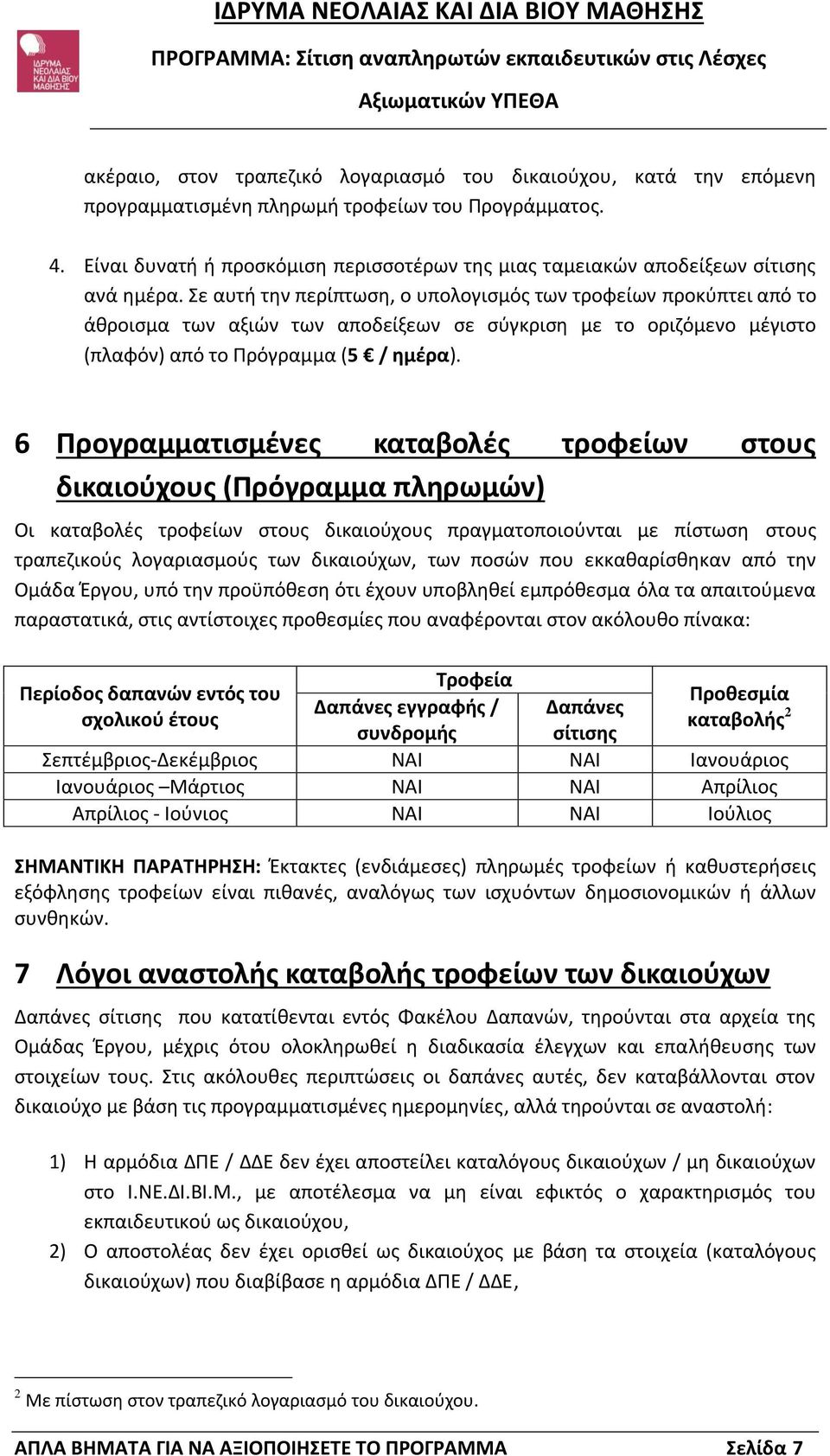 Σε αυτή την περίπτωση, ο υπολογισμός των τροφείων προκύπτει από το άθροισμα των αξιών των αποδείξεων σε σύγκριση με το οριζόμενο μέγιστο (πλαφόν) από το Πρόγραμμα (5 / ημέρα).