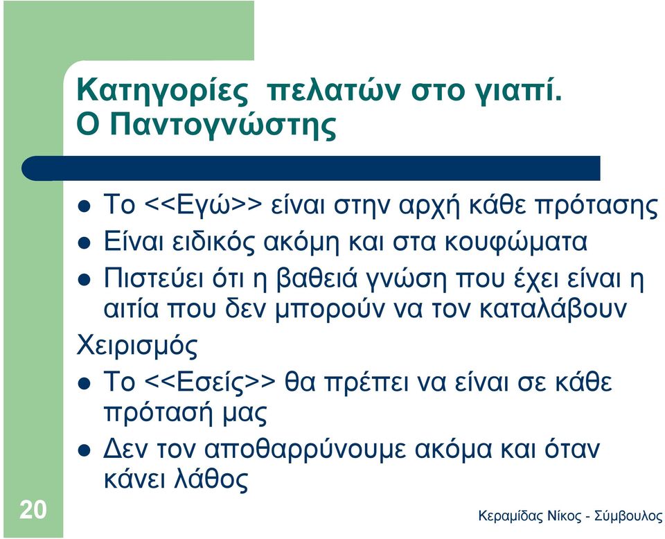 και στα κουφώματα Πιστεύει ότι η βαθειά γνώση που έχει είναι η αιτία που δεν