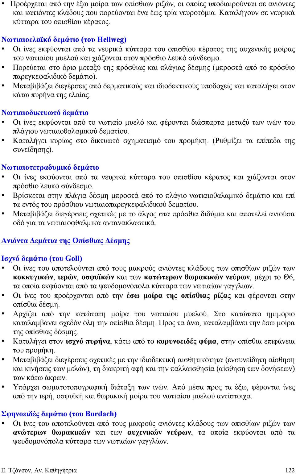 Πορεύεται στο όριο µεταξύ της πρόσθιας και πλάγιας δέσµης (µπροστά από το πρόσθιο παρεγκεφαλιδικό δεµάτιο).