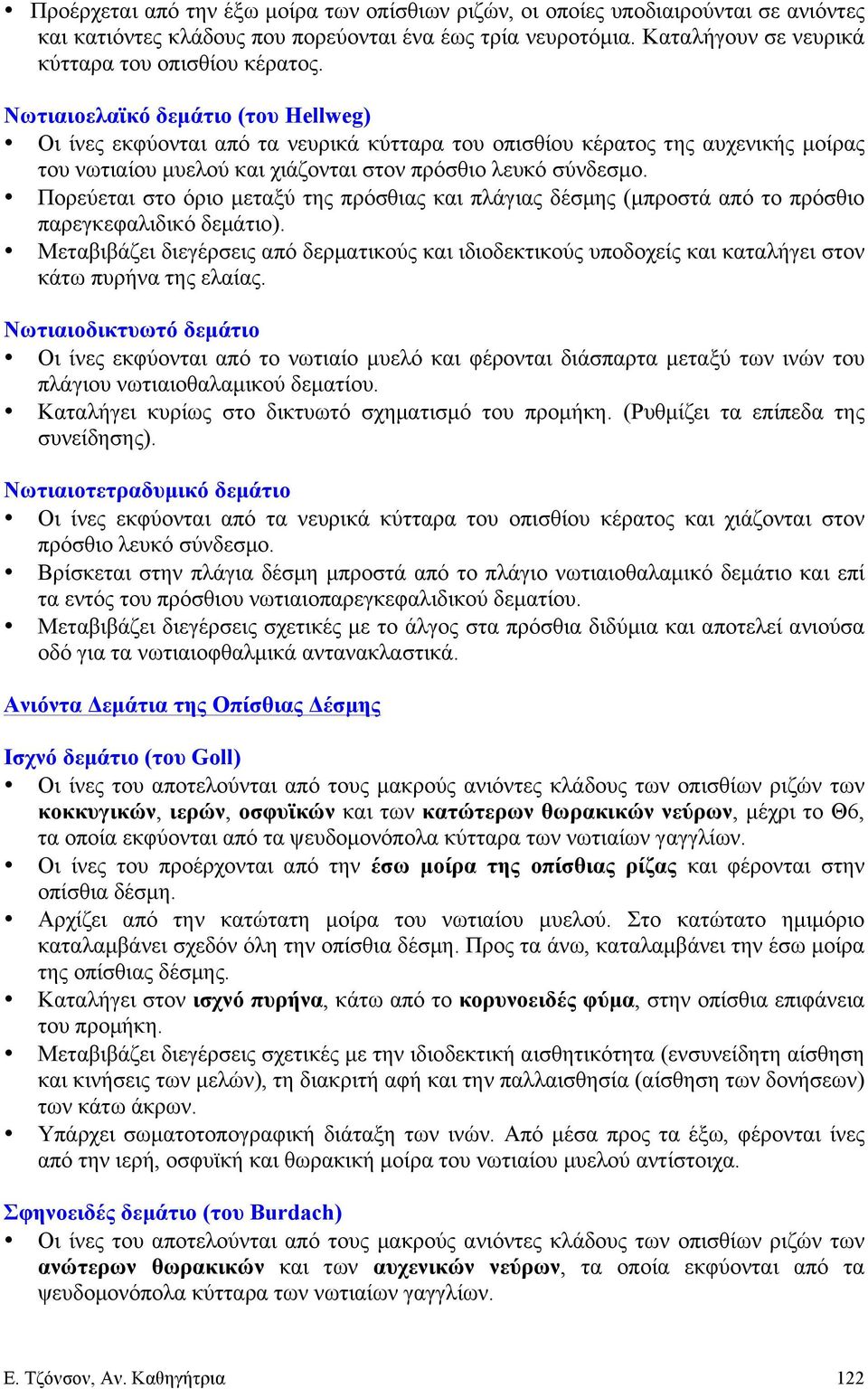 Πορεύεται στο όριο µεταξύ της πρόσθιας και πλάγιας δέσµης (µπροστά από το πρόσθιο παρεγκεφαλιδικό δεµάτιο).