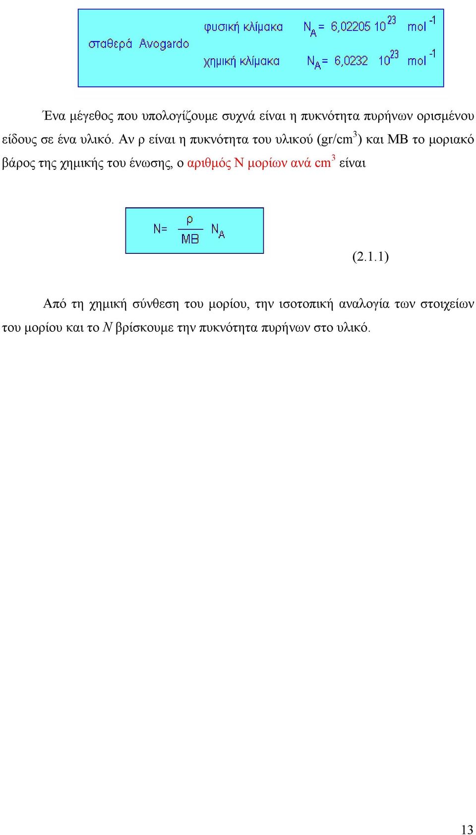 ένωσης, ο αριθμός Ν μορίων ανά cm 3 είναι (2.1.