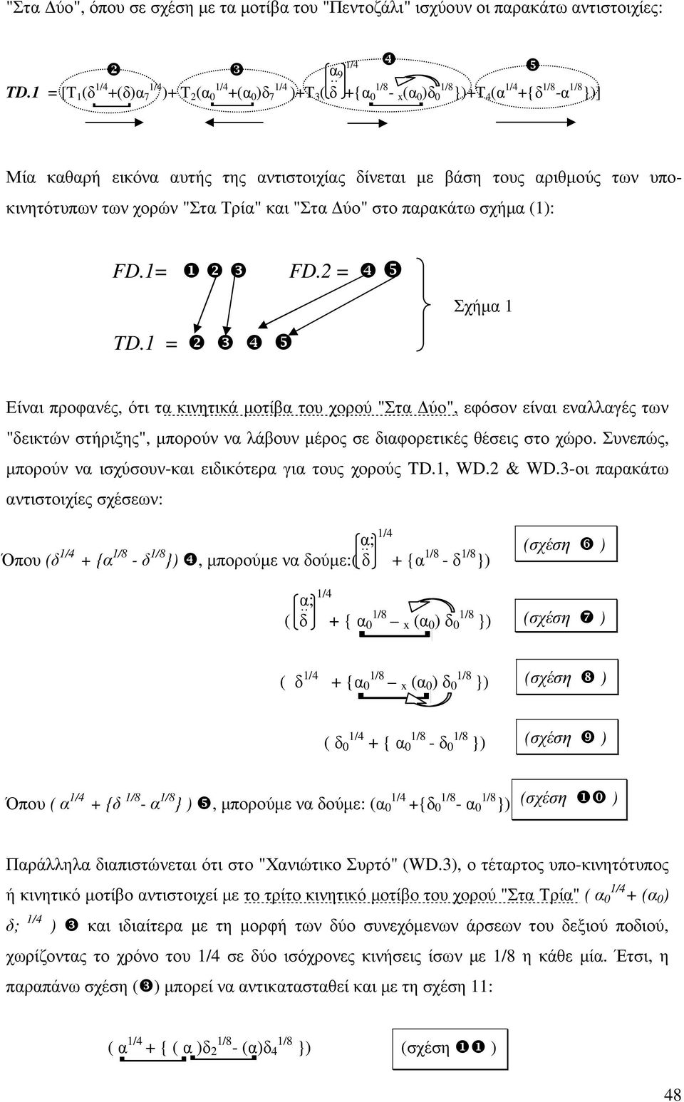 αριθµούς των υποκινητότυπων των χορών "Στα Τρία" και "Στα ύο" στο παρακάτω σχήµα (1): FD.1= ❶ ❷ ❸ TD.1 = ❷ ❸ ❹ ❺ FD.